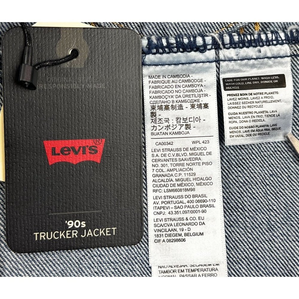 Levis Premium 90s Trucker Womens Dark Blue Jean Denim Jacket Distressed Retro - Picture 5 of 12